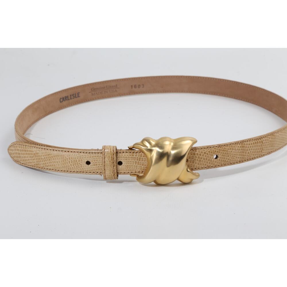 VINTAGE CARLISLE Women's Lizard Embossed Leather Belt Ornate Gold Buckle Size M - Picture 6 of 6